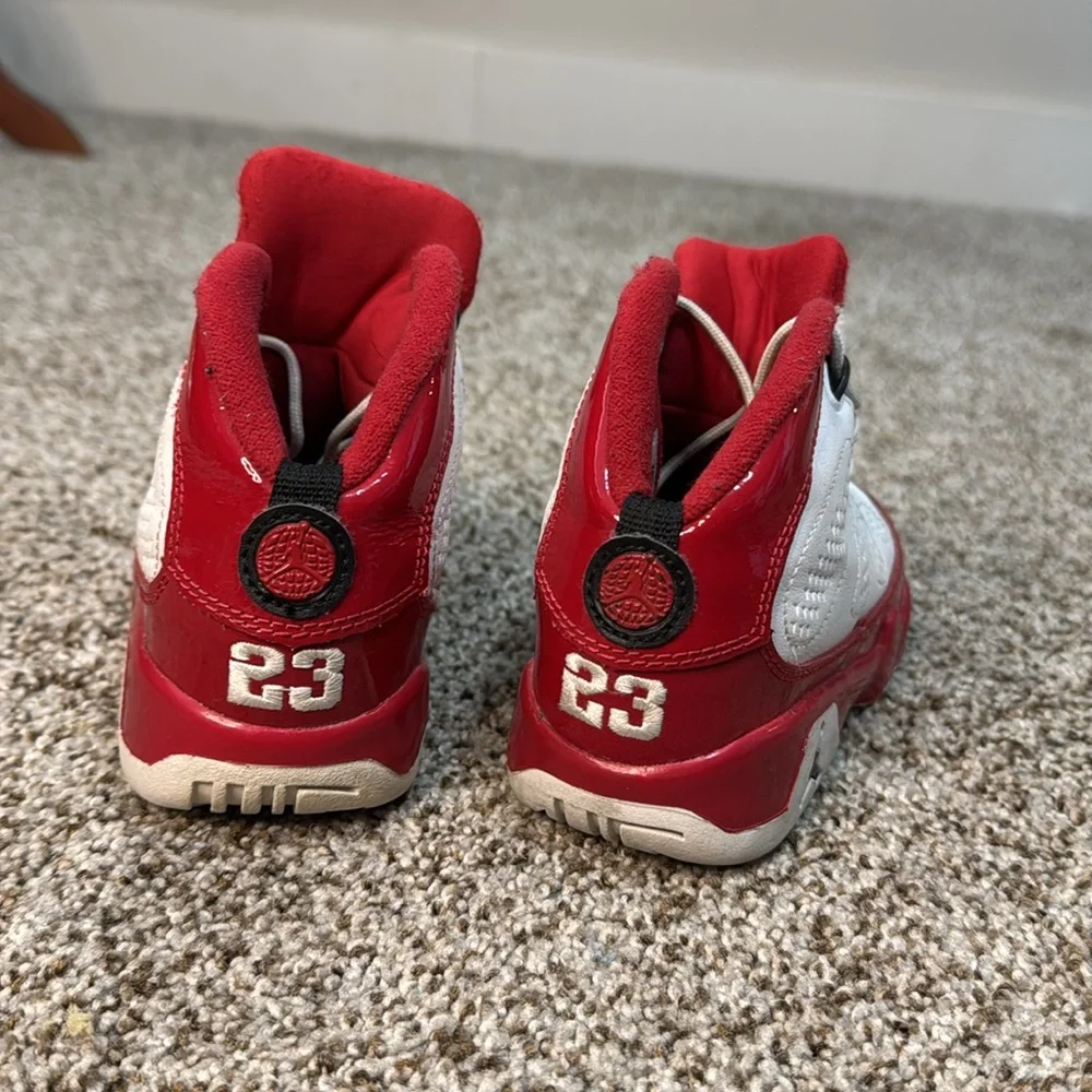 NIKE Kid's Jordan 9 Retro White Gym Red (PS) Size 12C - Picture 7 of 11